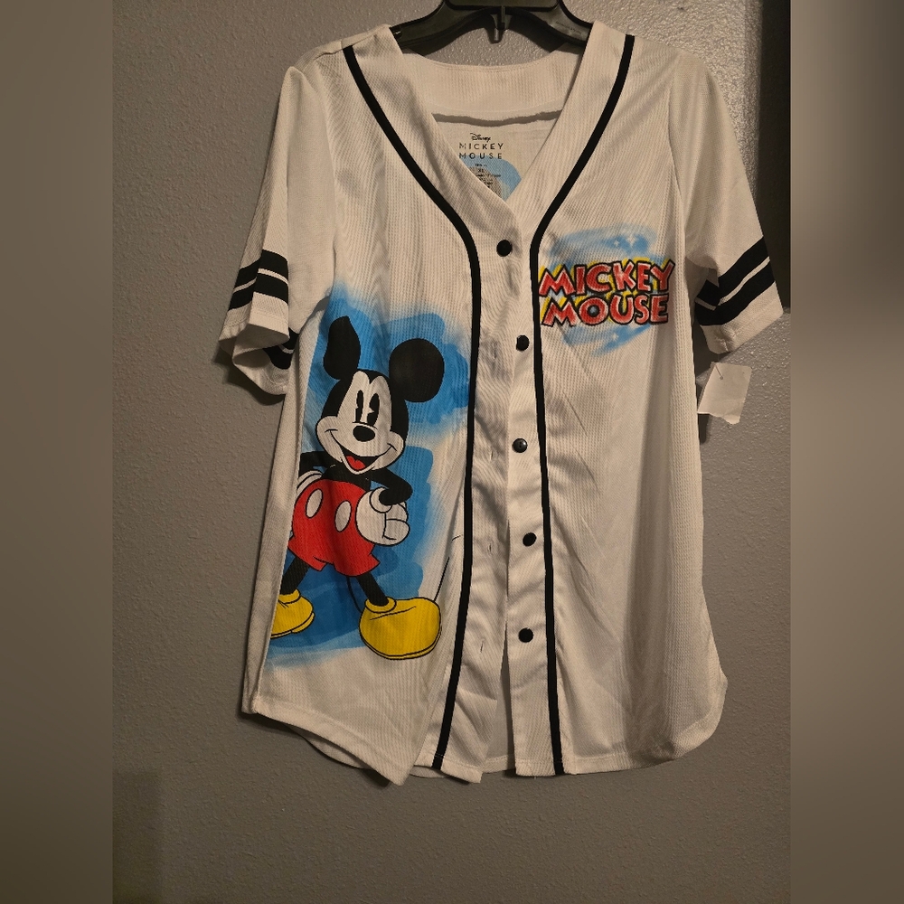 NWT DISNEY Mickey Mouse XL BUTTON DOWN Baseball Jersey.